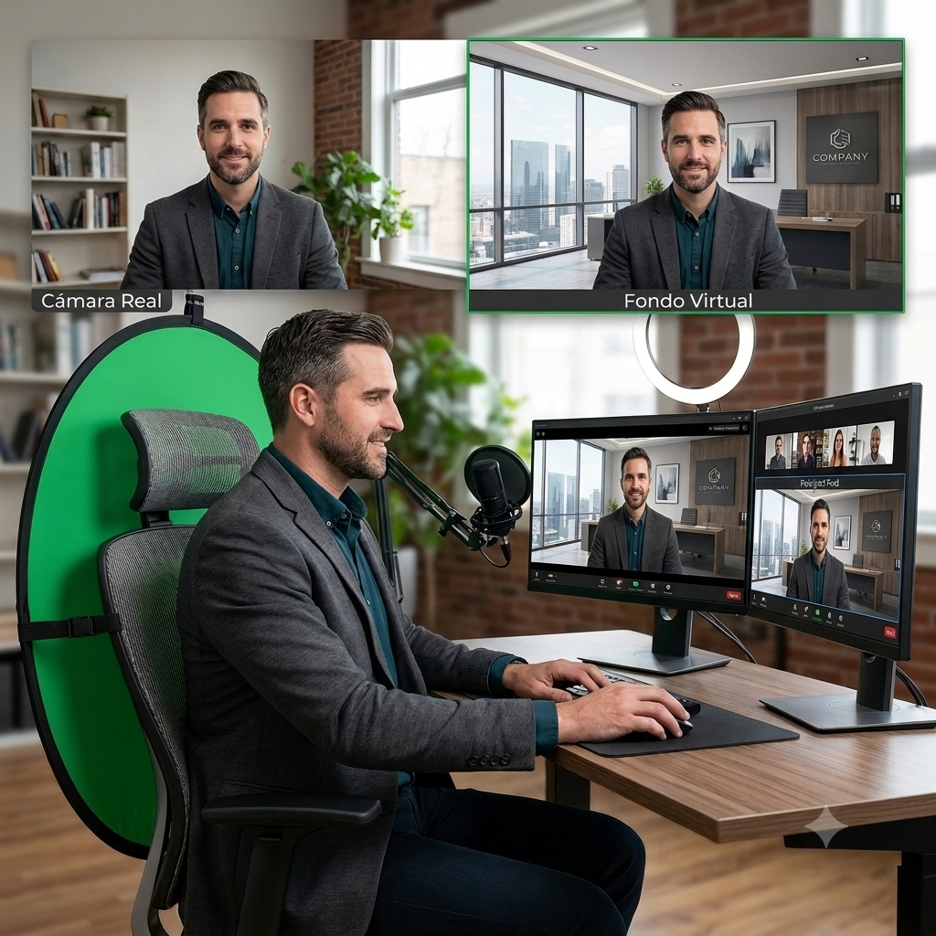 Fondo Virtual Pantalla Verde Croma 110cm para Silla – Portátil y Plegable - Imagen 2